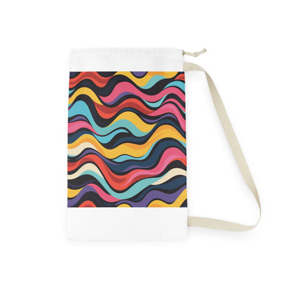 "Retro Waves Laundry Bag - Vibrant seamless pattern in eclectic colors for a fun laundry routine"