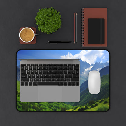 "Alpine Desk Mat Collection - Transform your workspace with a serene view of the French Alps. Nature-inspired desk accessory"