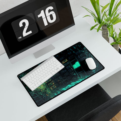 Overgrown Library with Glowing Books — XL & XXL Desk Mat — Product Detail View 7