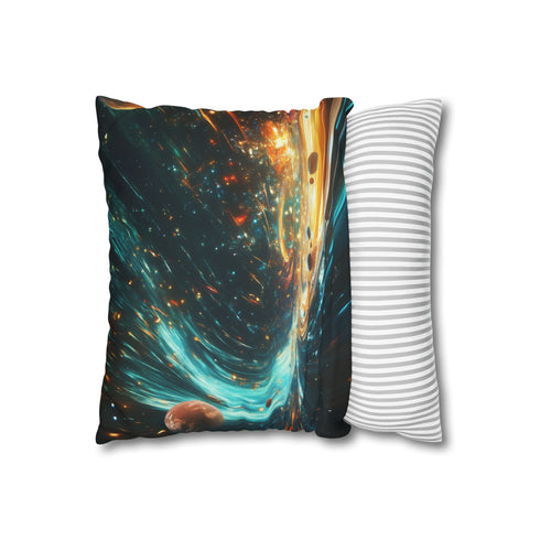 Space Highway with Comet Traffic — 40×40 Cushion Cover — Soft Brushed Fabric Texture Close-Up