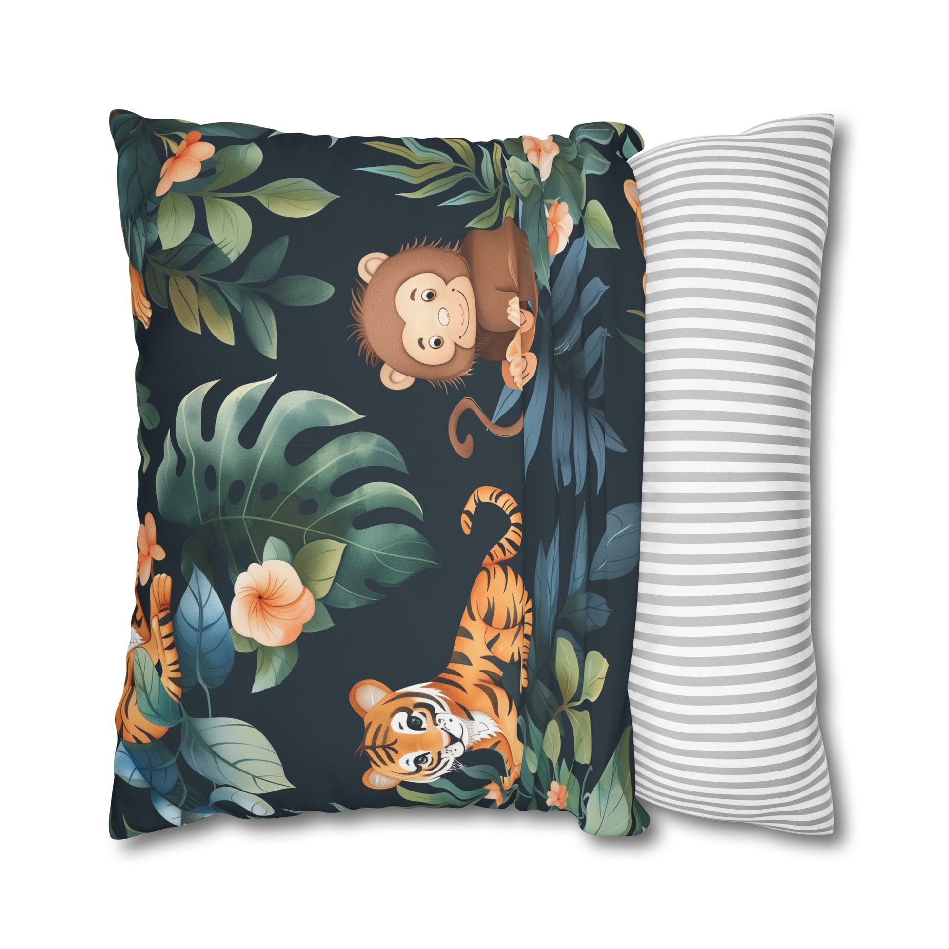 "Wild Tiger Jungle Pillow Case - Sleek design with fierce tigers in lush greenery, transform your bedroom with adventure"