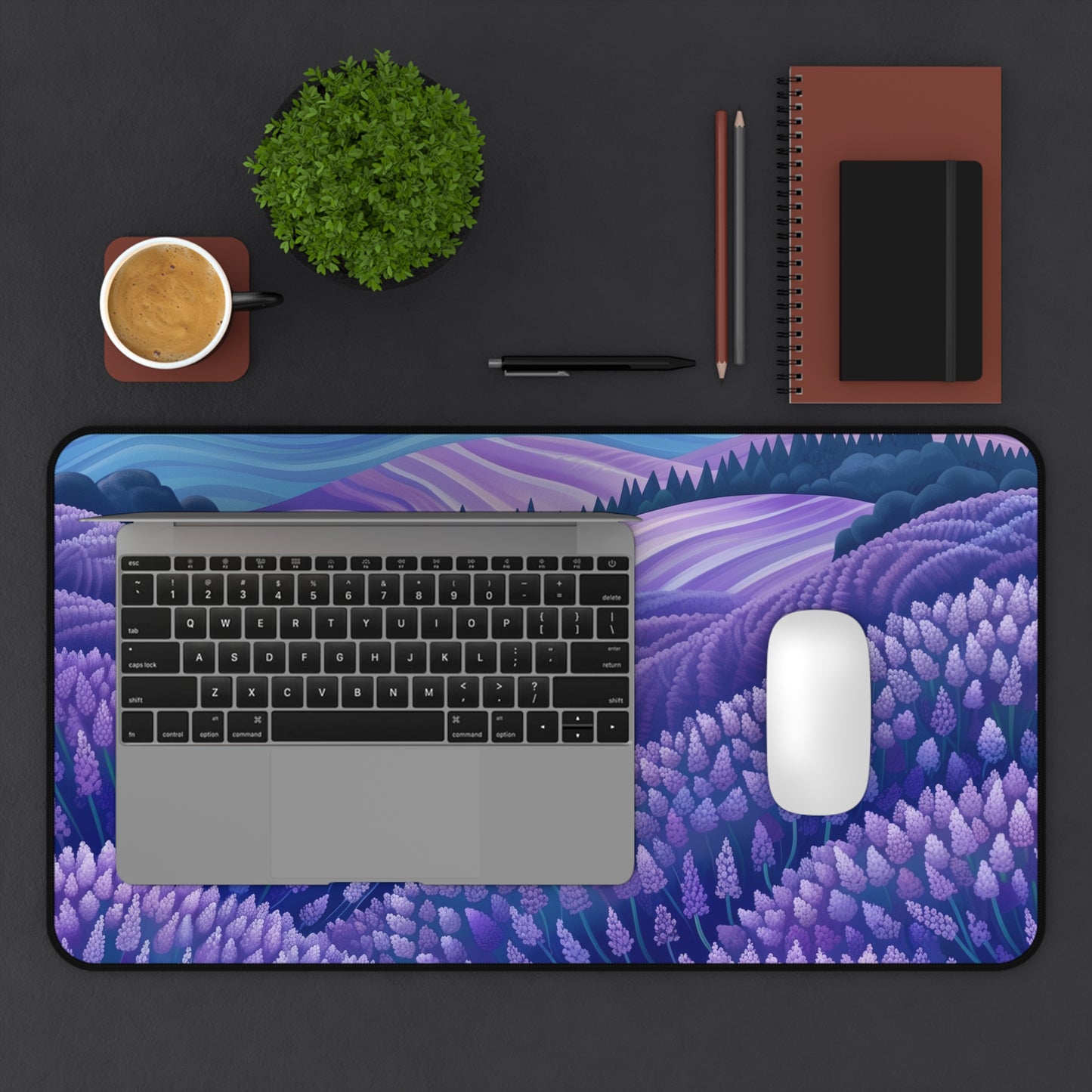 Lavender Fields Desk Mat - Tranquil workspace accessory with delicate flowers pattern