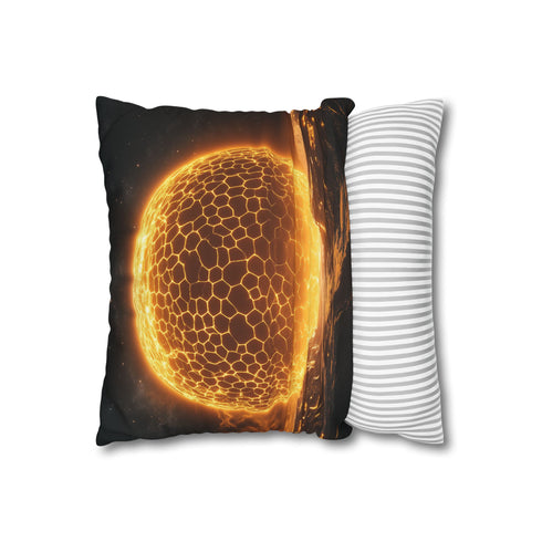 Planet Made of Glowing Honeycomb — 40×40 Cushion Cover — Soft Brushed Fabric Texture Close-Up