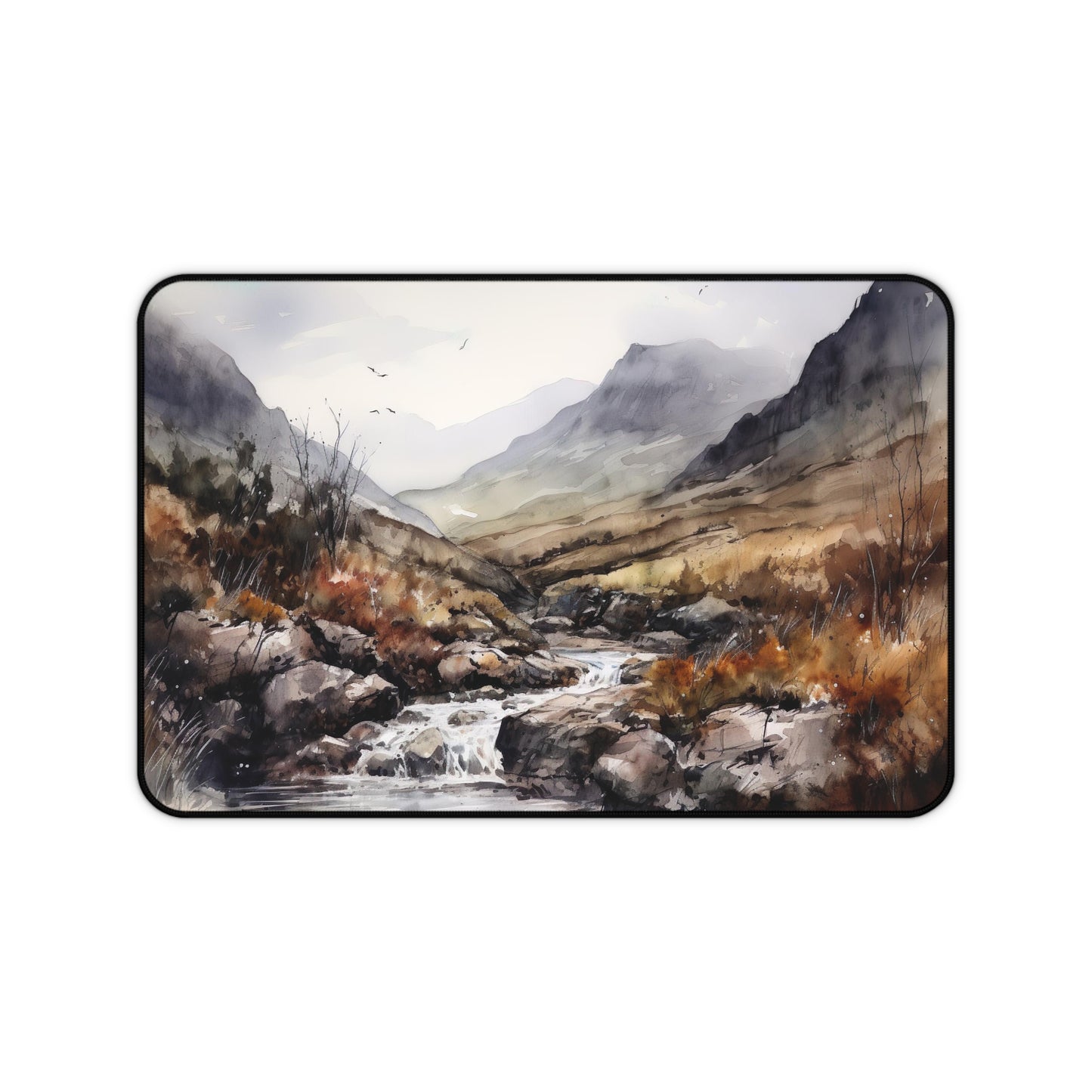 "Scottish Countryside Desk Mat - Serene landscape with rolling hills and lush greenery for workspace"