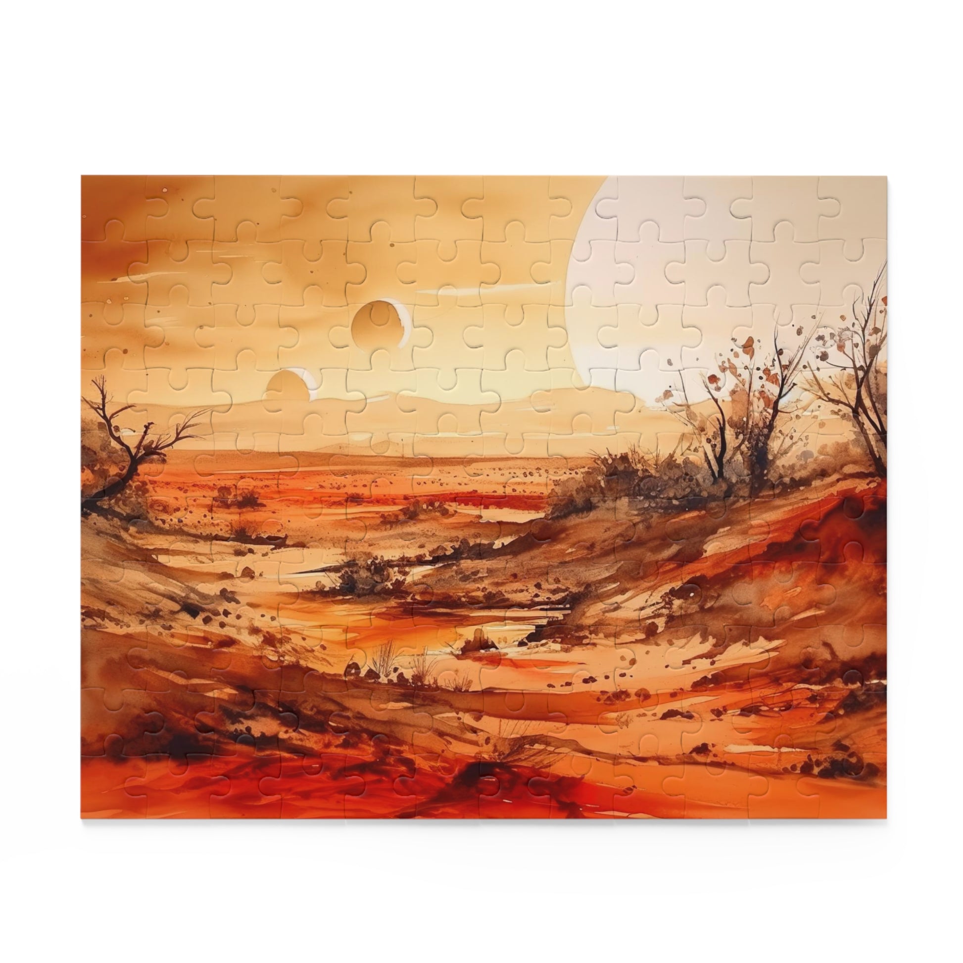 "Tranquil Sandy Desert Jigsaw Puzzle with Cacti and Sand Dunes for Relaxation and Fun"