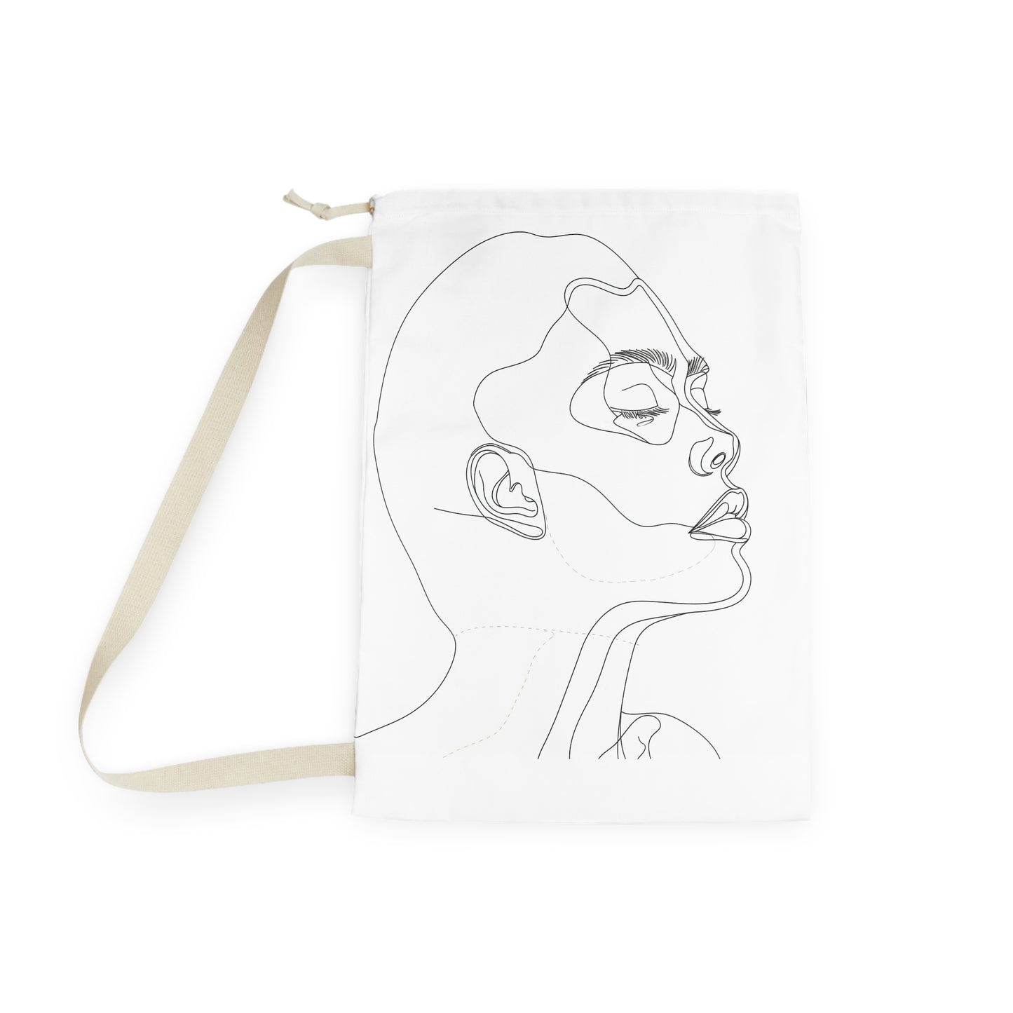 "Stylish Face Sketch Laundry Bag - Modern minimalist design for organized laundry routine"