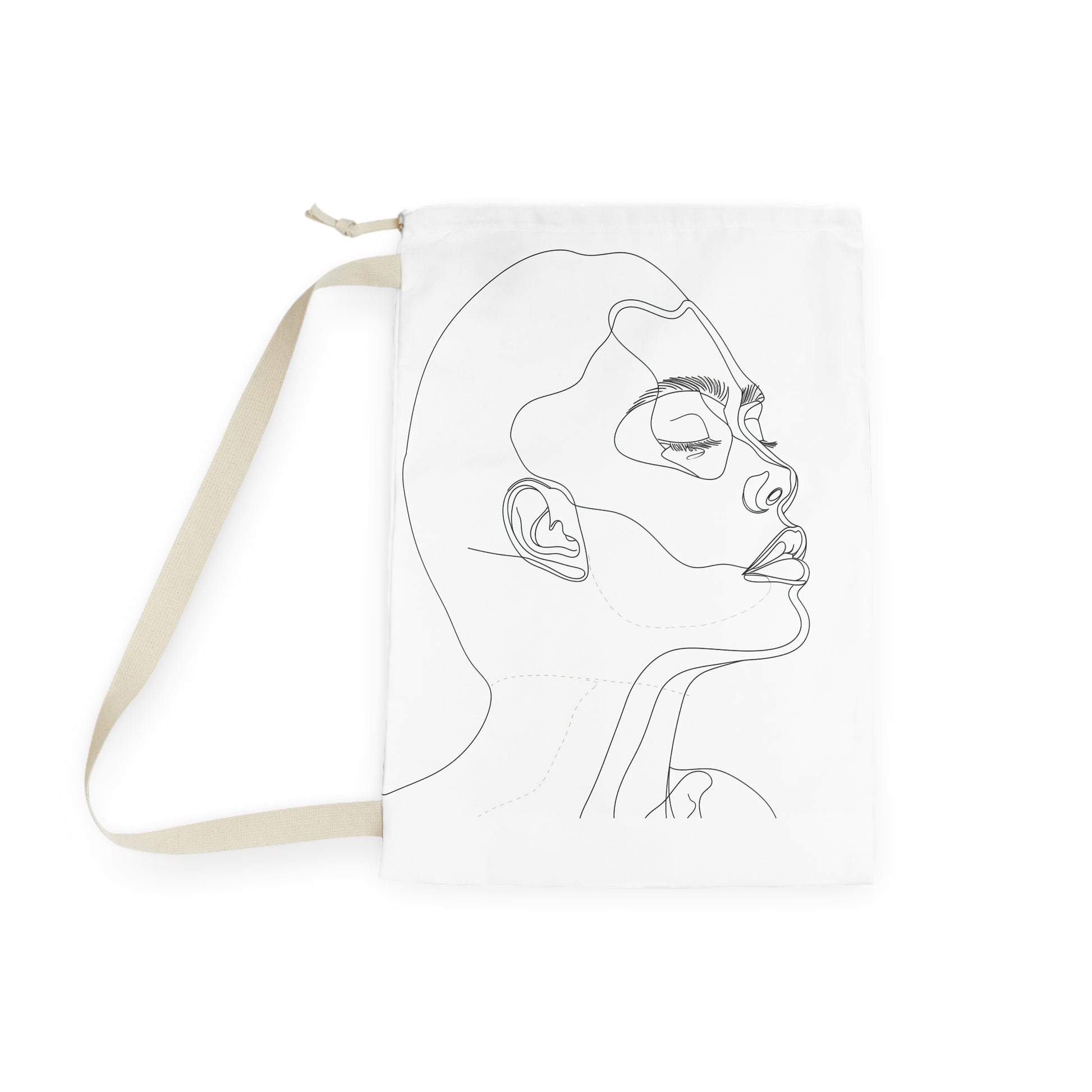 "Stylish Face Sketch Laundry Bag - Modern minimalist design for organized laundry routine"