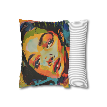 "Vibrant pop art pillowcase with captivating portrait, high-quality material, perfect for all seasons. Makes a great gift! Shop now."