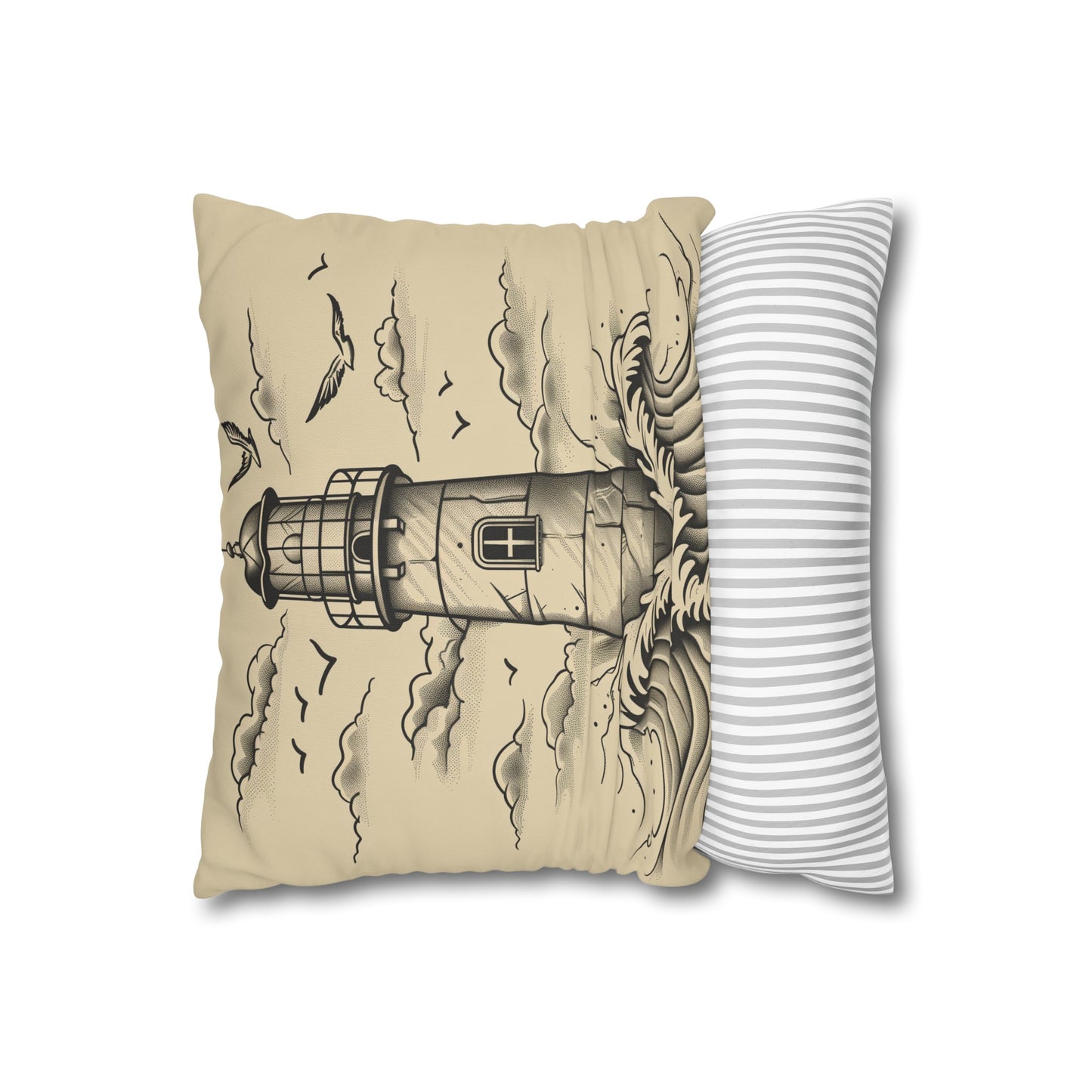 "Seaside Beacon Pillowcase - Hand-drawn coastal design for peaceful dreams, high-quality material, perfect for all seasons. Makes a great gift! Shop now at BenCPrints."