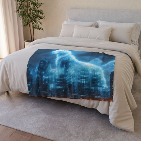 City Skyline Shaped Like Animal Spirits Plush Fleece Throw Blanket