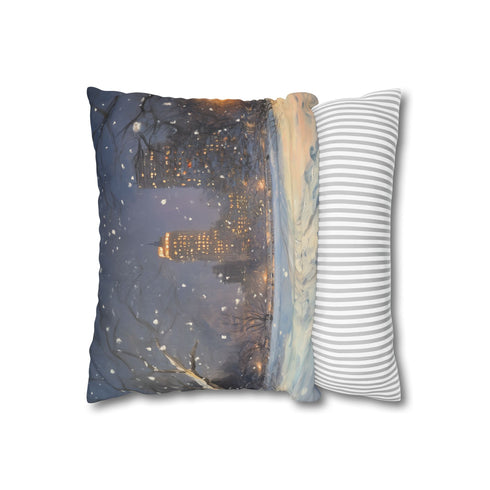Central Park Snow Night — 40×40 Cushion Cover — Sofa & Living Room Lifestyle View