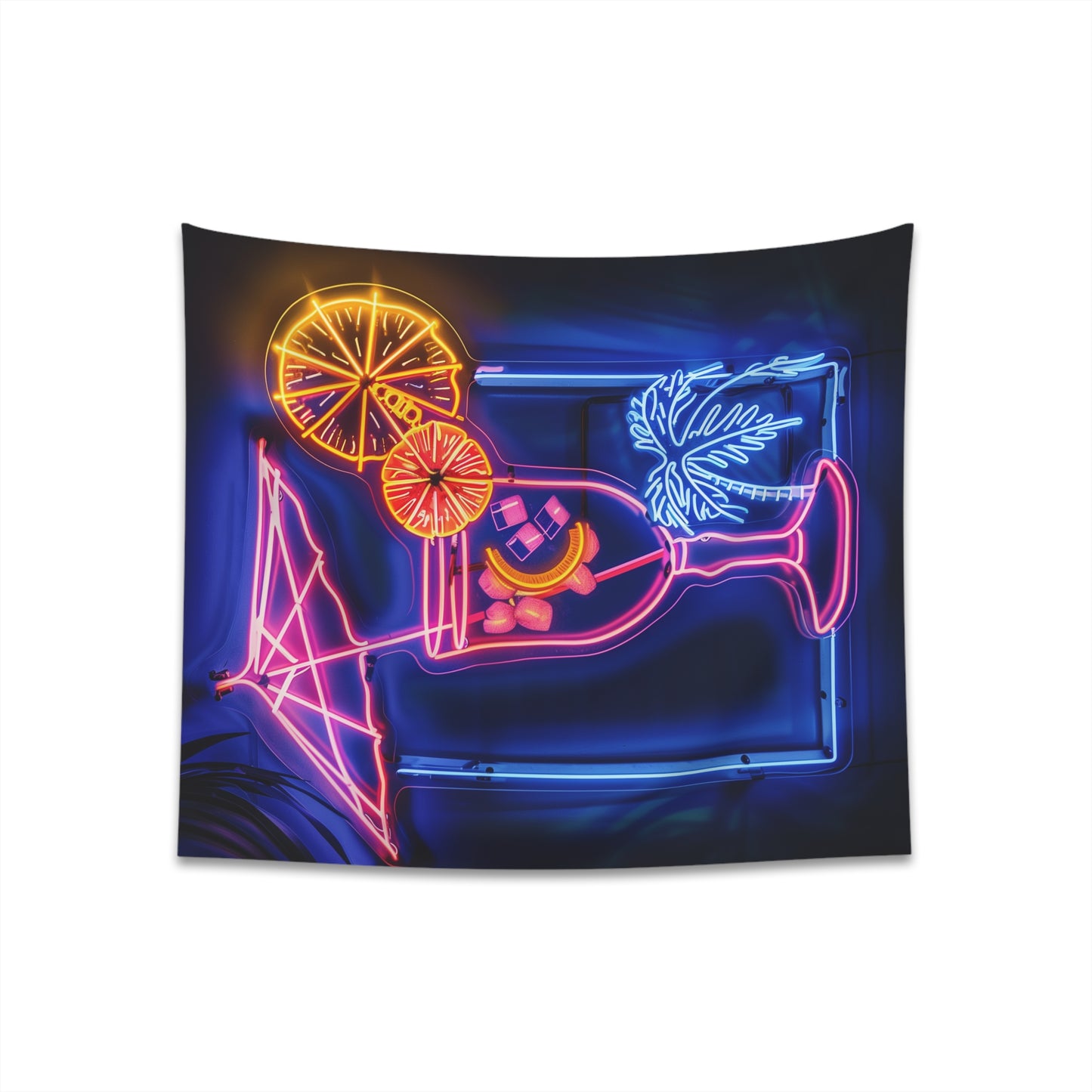 "Neon cocktail tapestry with tropical vibes for a touch of paradise - perfect for all seasons and makes a great gift! Available in 34" x 40" and 57" x 57" sizes."