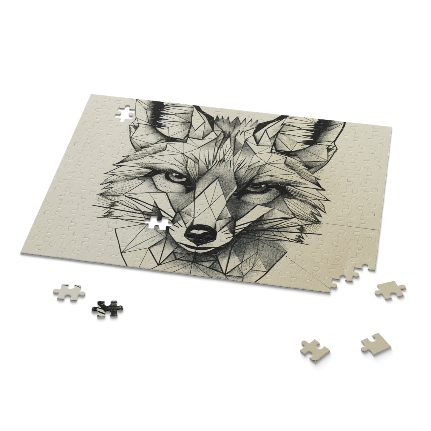 "Geometric Fox jigsaw puzzle with sleek angular lines and vibrant colors"