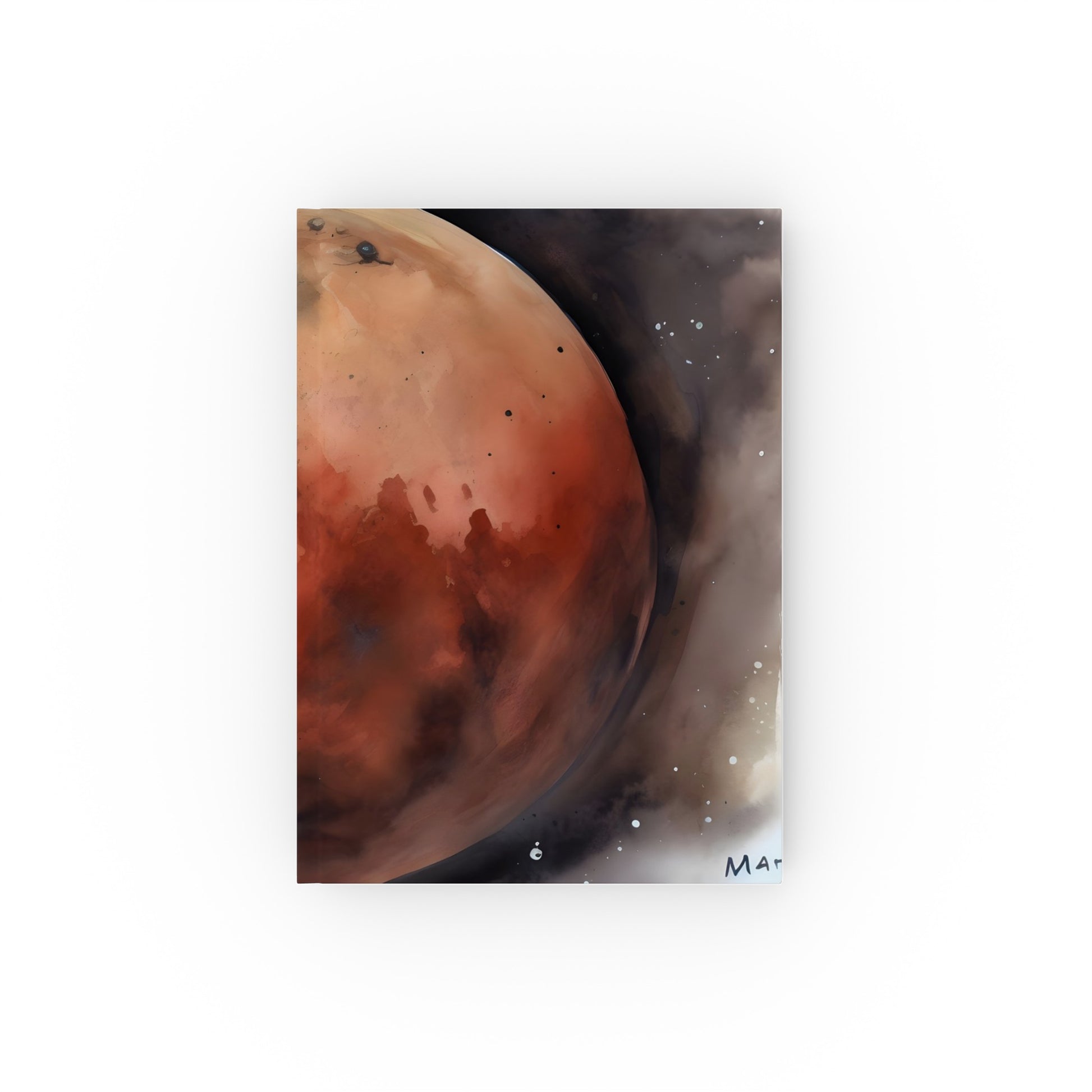 "Red Planet Dreams Journal - Rusty hues of Mars captured on watercolor cover, perfect for space enthusiasts. Great gift!"