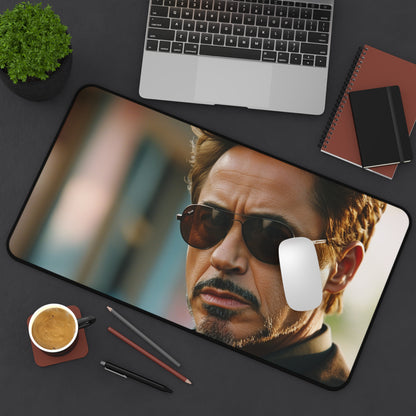 "RDJ Sunglasses Desk Mat - Elevate workspace with Robert Downey Jr.'s iconic shades, sleek design"