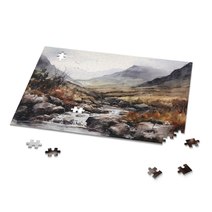 "Highland Serenity Jigsaw Puzzle - Relaxing Scottish countryside scene with rolling hills and charming villages, perfect for unwinding"