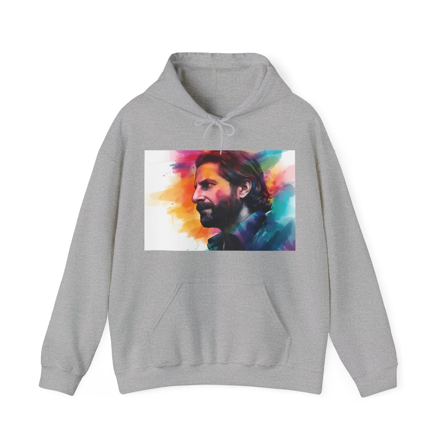 Alt text: Vibrant watercolor hoodie inspired by Bradley Cooper's performance in "A Star is Born", perfect for movie fans and fashion lovers alike. Made of high-quality material, versatile for all seasons, and a great gift option. Visit our shop for more unique designs.