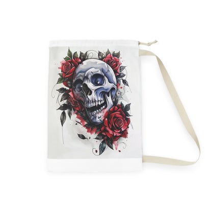 Skull and Rose Laundry Bag - Gothic laundry day accessory with edgy design for dark and stylish homes.