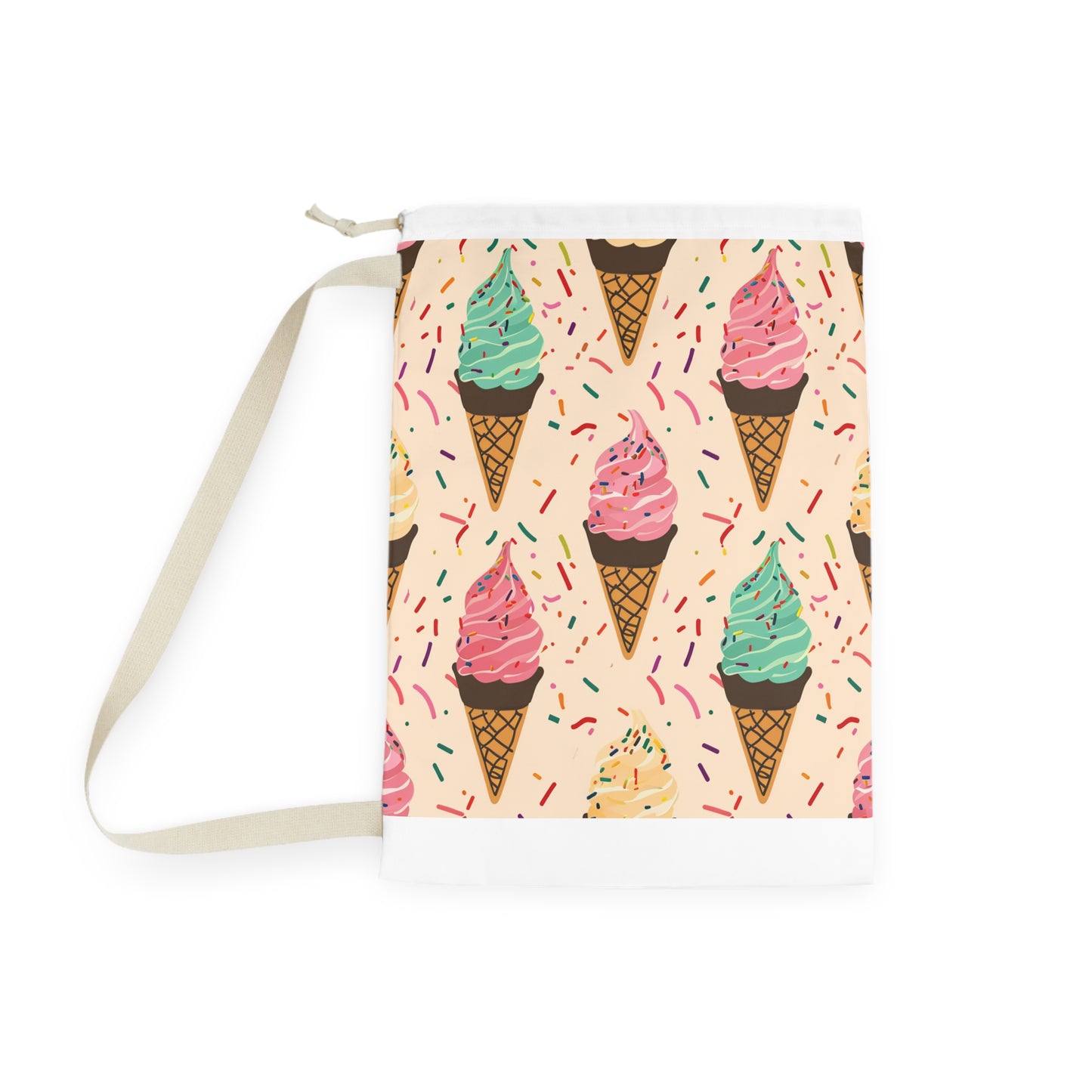 "Sprinkle Cone Laundry Bag - Vibrant ice cream cone with sprinkles pattern, add whimsy to laundry"