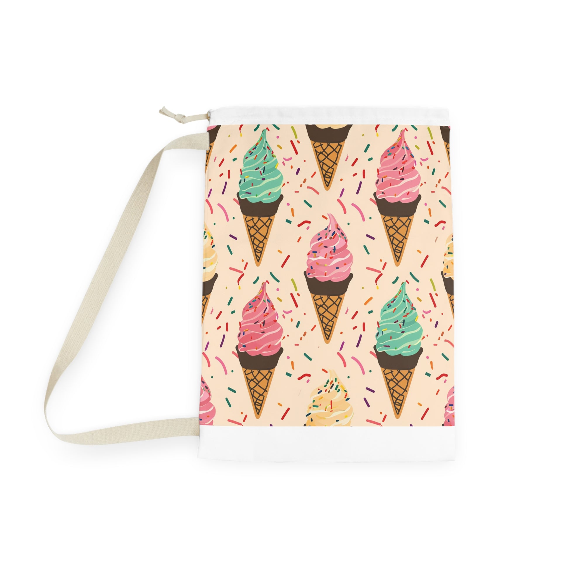 "Sprinkle Cone Laundry Bag - Vibrant ice cream cone with sprinkles pattern, add whimsy to laundry"