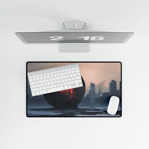 Lava Sphere Orbiting Frozen City — XL & XXL Desk Mat — Product Detail View 8