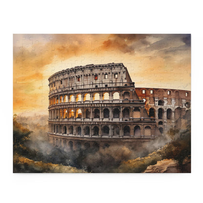 "Colosseum Sunset Jigsaw Puzzle - Piece together the beauty of Rome with this stunning sunset scene. Ideal for puzzle enthusiasts and travelers."