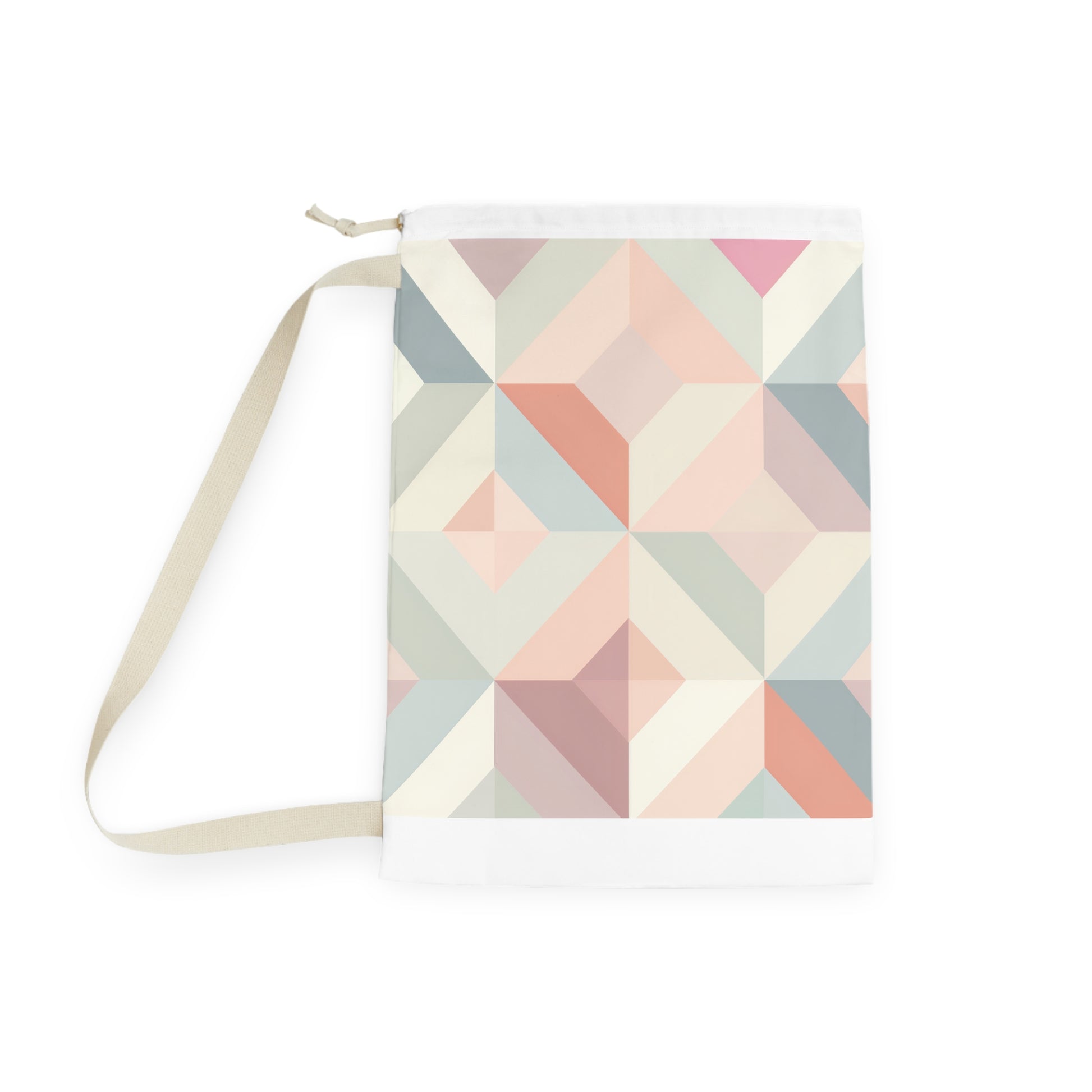 "Pastel Geometrics Laundry Bag - Chic seamless geometric pattern in soft hues for stylish laundry organization"