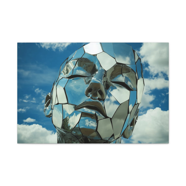 Mirror Fragments Forming a Face in Sky Stretched Canvas Wall Art
