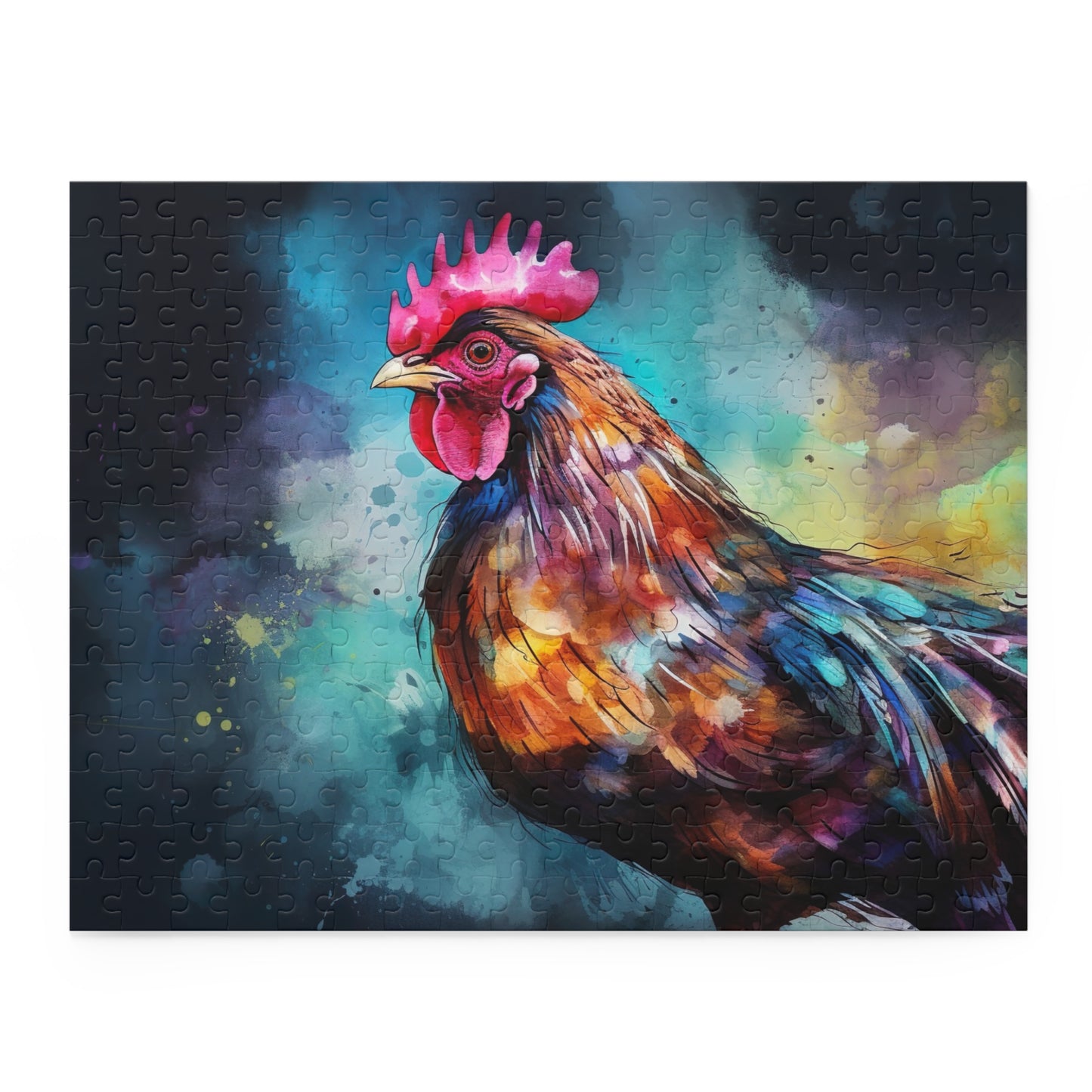 Colorful and vibrant Rooster Chicken Jigsaw Puzzle for animal lovers and puzzle enthusiasts of all ages. Hours of entertainment!