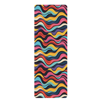 Retro Waves Rubber Yoga Mat: Vibrant & Seamless