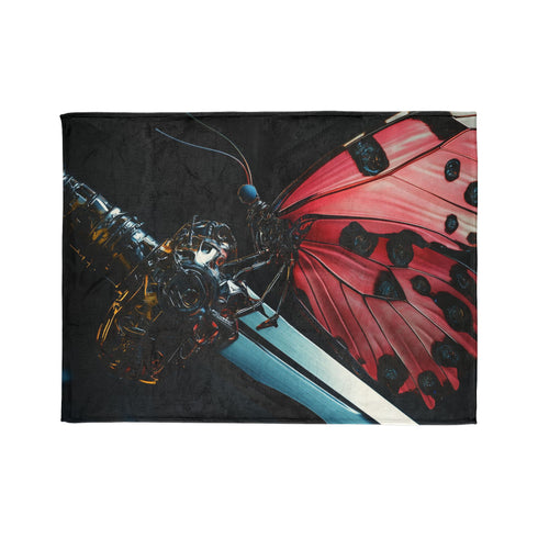 Cyborg Butterfly Perched on Sword Plush Fleece Throw Blanket