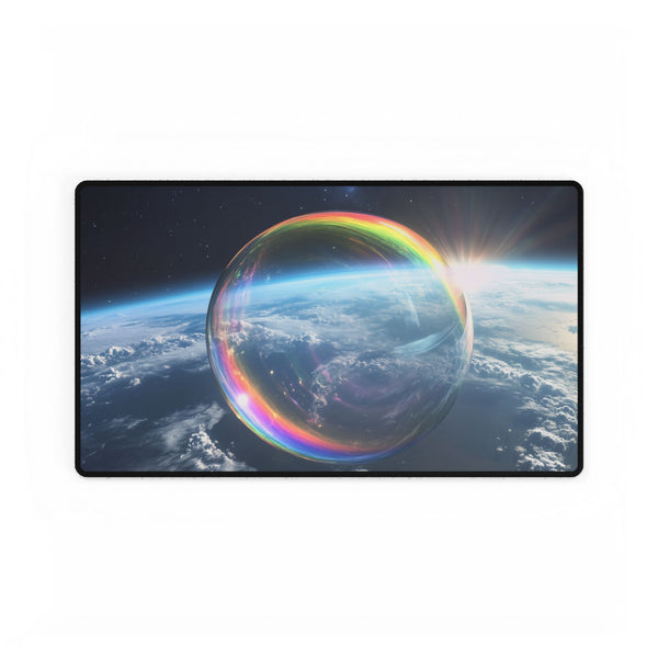 Surreal Dream Bubble Drifting Over Earth — XL & XXL Desk Mat — Gaming & Workspace Desk Setup View