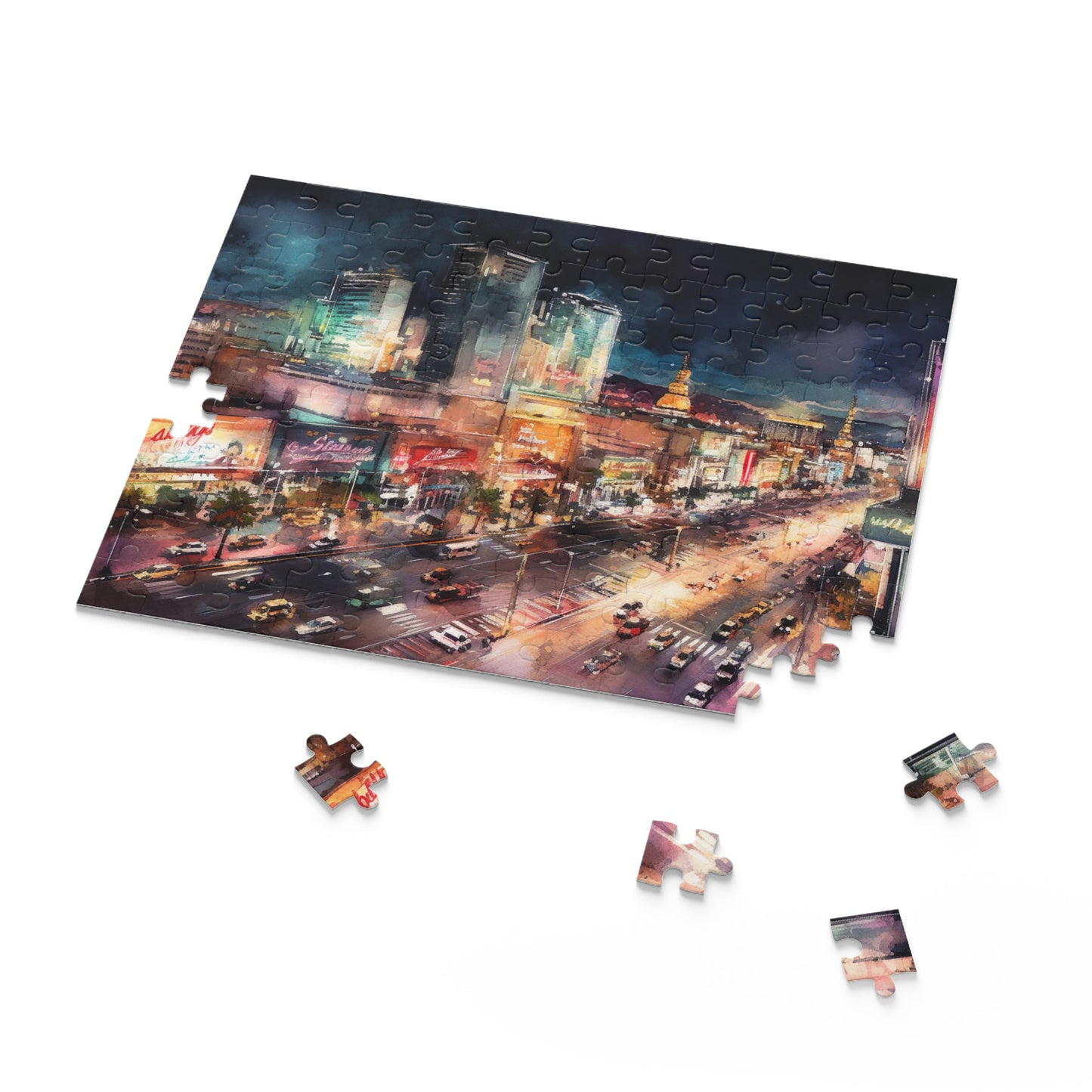 "Vegas Strip jigsaw puzzle with bright lights and iconic landmarks"