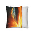Spaceship Leaving a Burning Planet — 40×40 Cushion Cover — Soft Brushed Fabric Texture Close-Up