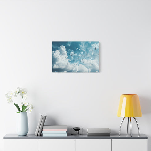 Music Notes Floating Through Clouds (Edition II) — Canvas Wall Art — Kiln-Dried Pine Frame & Ready-to-Hang Back View