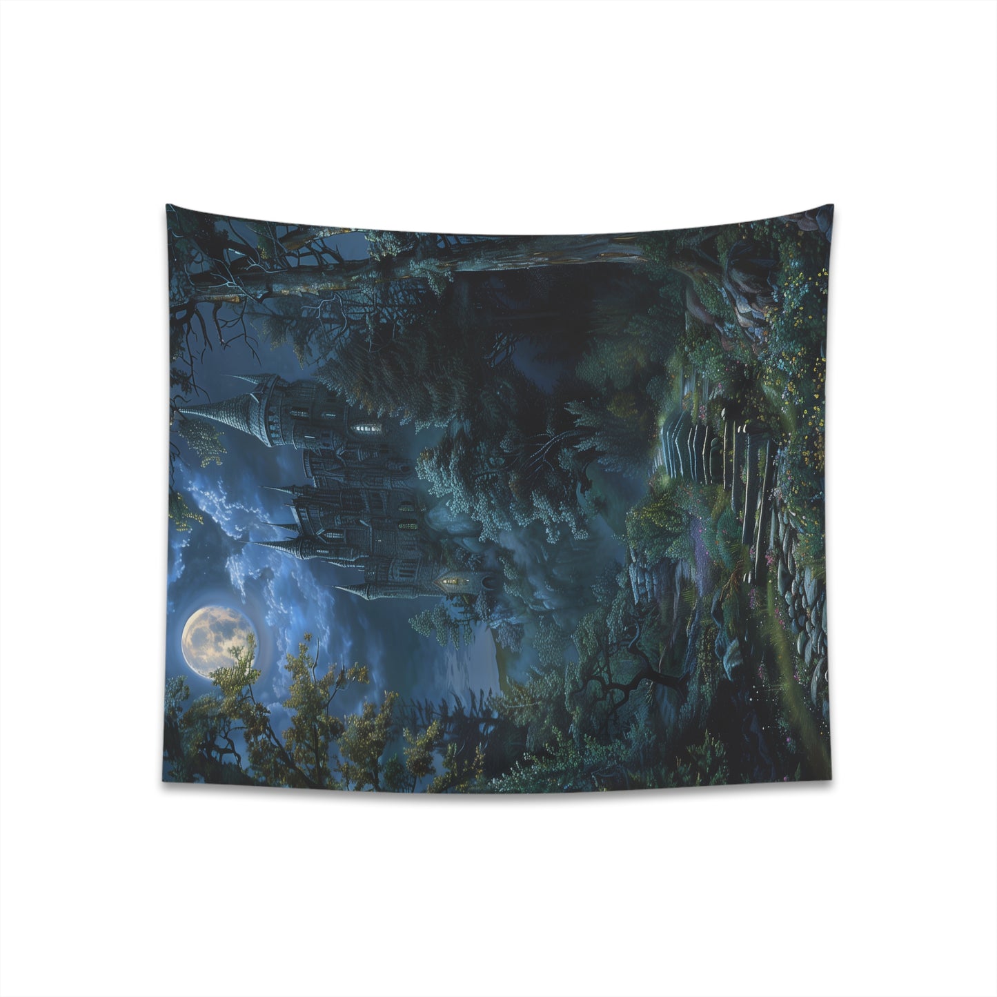 "Castle in the Moonlight Fantasy Tapestry - Enchanting and Stylish Home Decor - Perfect Gift - Available in 34" x 40" and 57" x 57" - High Quality Material"