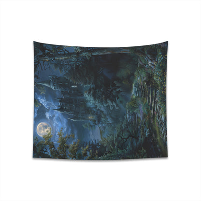 "Castle in the Moonlight Fantasy Tapestry - Enchanting and Stylish Home Decor - Perfect Gift - Available in 34" x 40" and 57" x 57" - High Quality Material"