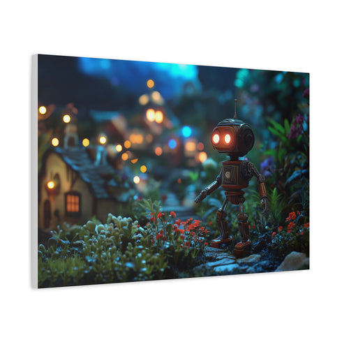 Robot Tending Starlight Garden Stretched Canvas Wall Art