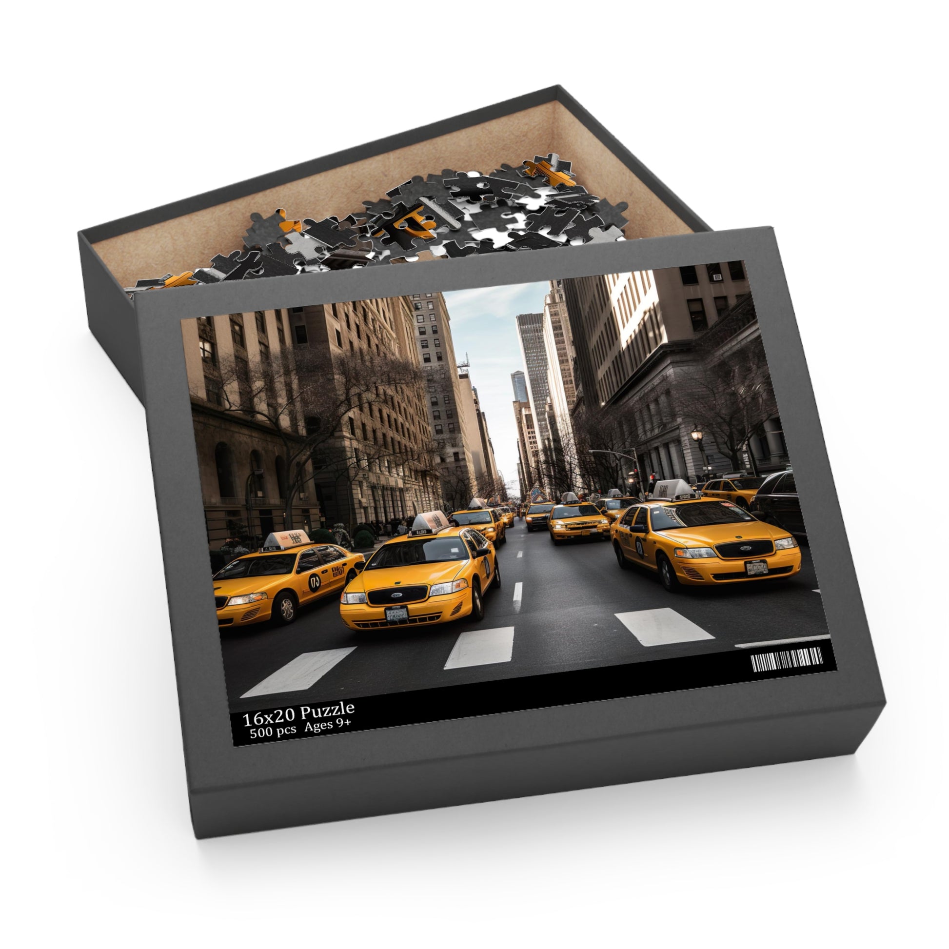 Vibrant NYC Cab Chaos jigsaw puzzle - iconic yellow cabs in bustling city scene