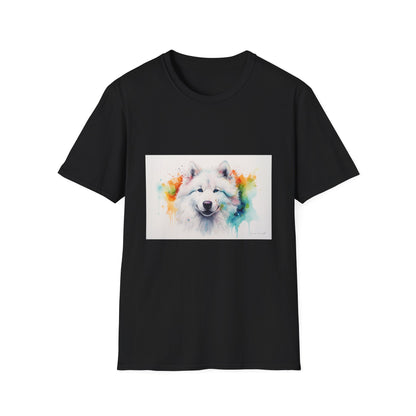 ❄️ Samoyed Smiles: A Watercolor Symphony of Joy and Fluff | T-Shirt | adorable, Animal, art, clothing, cute, dog, fashion, illustration, samoyed, watercolor | Prints with Passion