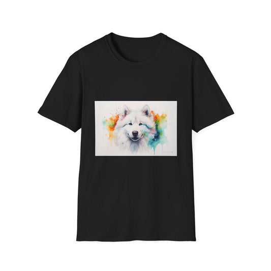 ❄️ Samoyed Smiles: A Watercolor Symphony of Joy and Fluff | T-Shirt | adorable, Animal, art, clothing, cute, dog, fashion, illustration, samoyed, watercolor | Prints with Passion