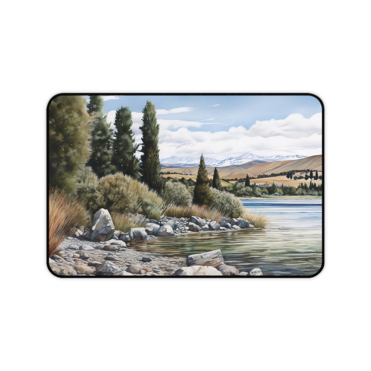 "New Zealand Lake Desk Mat - Tranquil workspace essential with serene lake image"