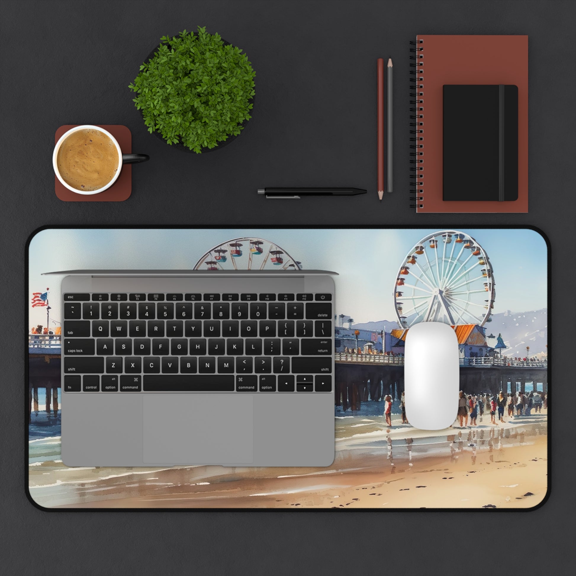 "Beach Pier Desk Mat - Serene coastal decor for workspace protection"