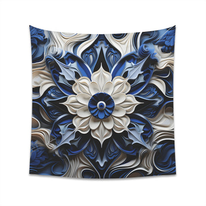 "Blue and Dark Porcelain Tapestry - Azure Echoes. Elegant home decor. Perfect gift. Available in 34" x 40" and 57" x 57". Shop now!"