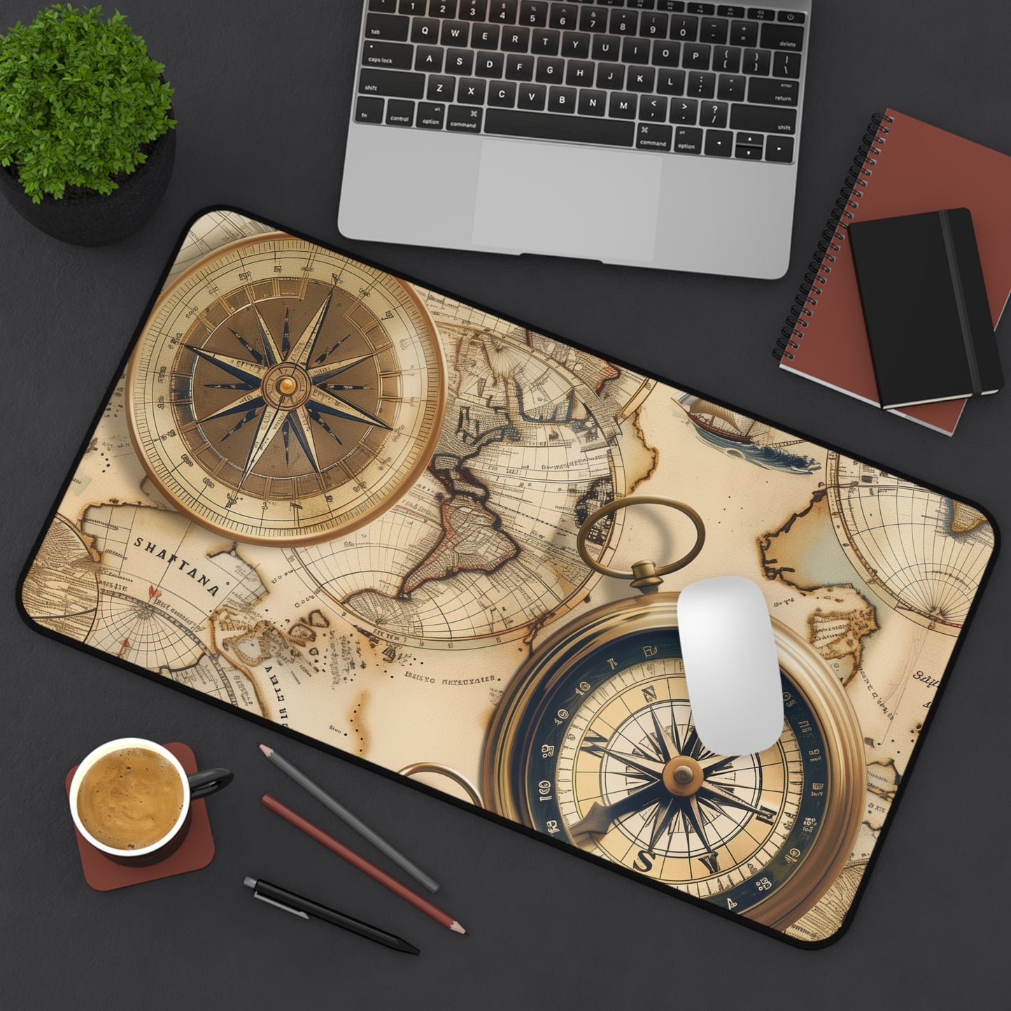 Vintage Maps Desk Mat - Add vintage charm to your workspace with this stylish desk accessory featuring old world map pattern.