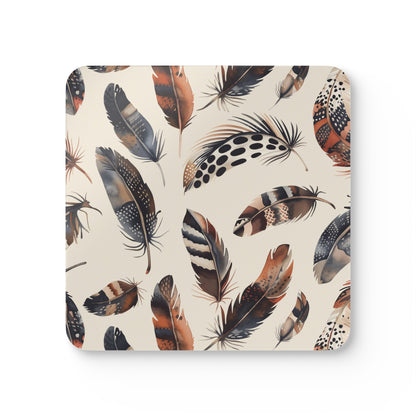 Boho Feathers Corkwood Coaster Set | Home Decor | Accessories, Coasters, Desk, Kitchen, Kitchen Accessories, Sublimation, Summer Picks | Prints with Passion