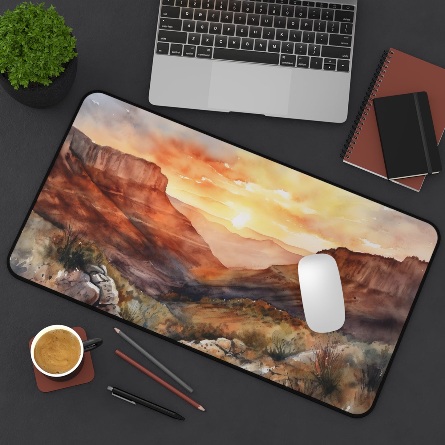 "Desert Mountains Desk Mat - Add serenity and nature to your workspace with stunning landscape image"