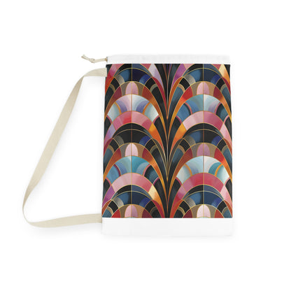 "Art Deco Laundry Bag Collection with abstract pattern design, durable material and drawstring closure for easy transport"