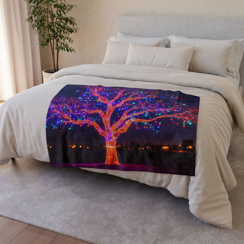 Electric Tree Rooted in the Sky — Plush Fleece Throw Blanket — Product Detail View 6