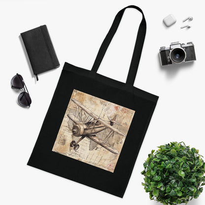 "Adventure Awaits Tote Bag with Vintage Airplane Design | High-quality, Comfortable, Stylish | Perfect for Travel | Makes a Great Gift | Shop Now at BenCPrints"